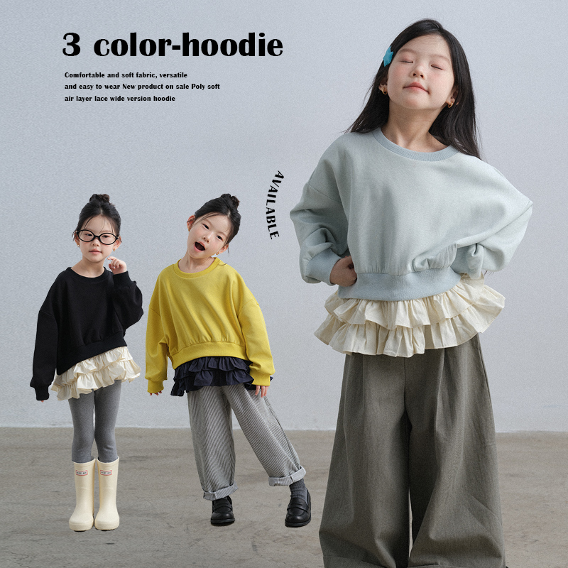 聚柔软空气层花边宽版卫衣