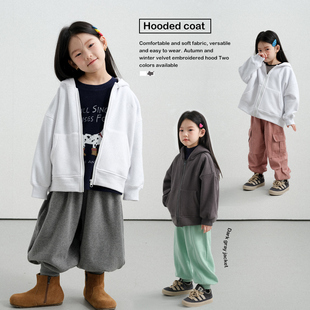 PISELLI史豌豆女童刺绣连帽卫衣外套秋冬新款中大童休闲加绒上衣