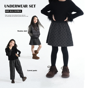 PISELLI史豌豆女童2025冬季新款波点毛呢半裙中大童百搭洋气裙子