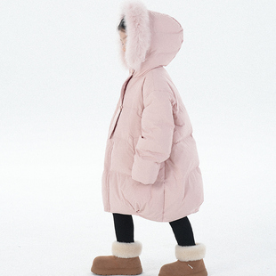 PISELLI史豌豆女童羽绒服2025冬季新款中大童连帽中长款过膝外套