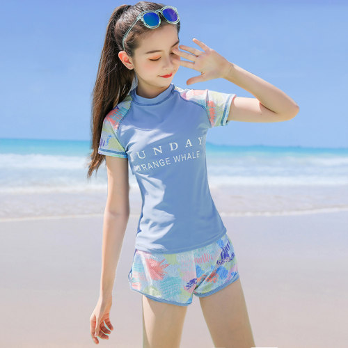 泳衣儿童女孩分体速干专业训练泳装平角青少年女童保守游泳衣夏季