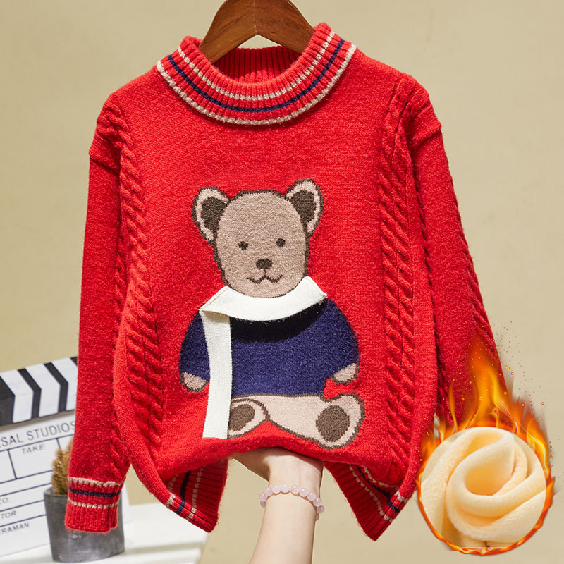 红色毛衣男童时髦2024新款半高领针织衫帅气潮男女孩洋气毛衫打底