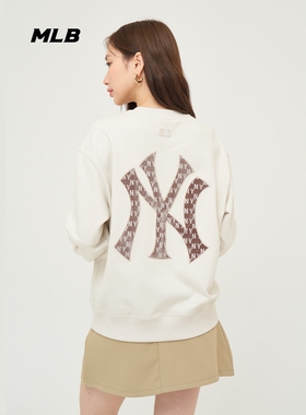 MLB情侣卫衣24新款男女NY复古老花丝绒刺绣休闲套头衫3AMTM1044