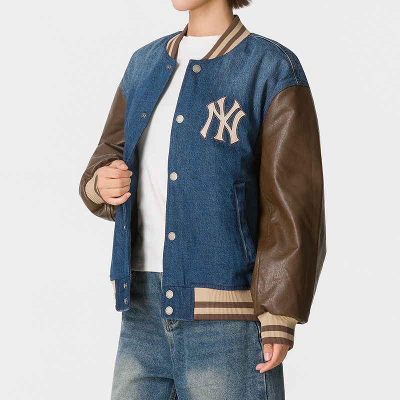 MLB情侣外套26新款男女NY牛仔撞色拼接休闲夹克棒球服3ADKV0164