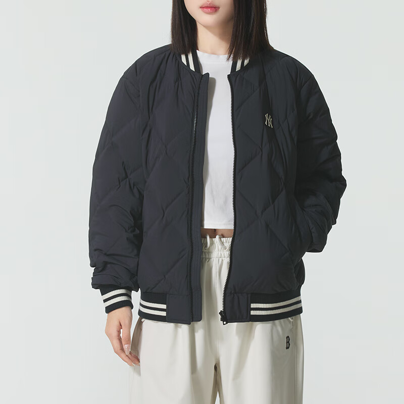 MLB情侣羽绒服男女25新款NY鹅绒菱格棒球服运动棉羽外套3ADJV4156