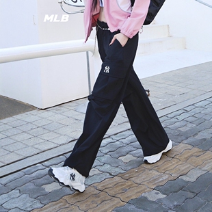 MLB女款阔腿裤25新款NY凉感梭织直筒抽绳工装裤休闲裤3FWPB0353