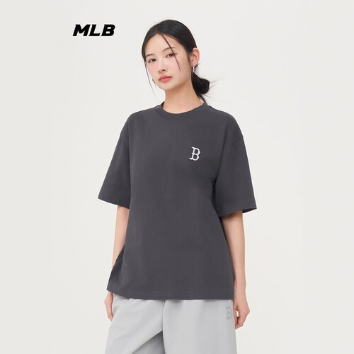 MLB短袖刺绣小标纯色宽松休闲T恤
