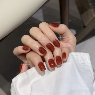 复古高级感显白烂番茄纯手工穿戴甲浆果柿子红美甲 A焦糖番茄