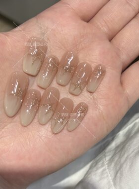 【水星记】超仙超闪香槟碎钻手绘五角星纯手工穿戴甲高级感美甲片