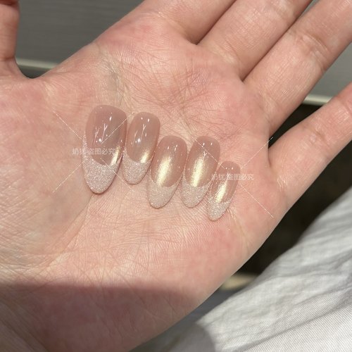 【暮色柔砂】超闪钻石粉法式高品质香槟玻璃珠猫眼纯手工穿戴甲