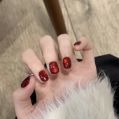 A红宝石 高品质纯手工复古牛血红玻璃珠猫眼穿戴甲美甲成品