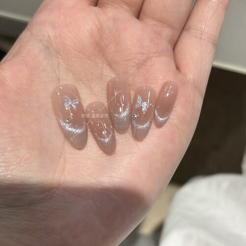 【碎星蓝蝶】清冷感冰蓝猫眼手绘蝴蝶纯手工穿戴甲氛围感美甲贴片