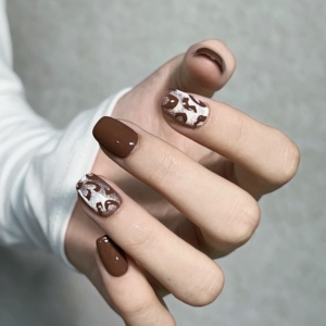 【太妃可可】10片手工定制 秋冬巧克力豹纹晶石猫眼穿戴甲显白