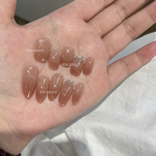 【A暮色微澜】冰茶色渐变超闪锆石纯手工穿戴甲高级感美甲成品