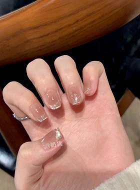 【A白月光】高品质香槟猫眼AB斜边法式纯手工穿戴甲白色线条成品