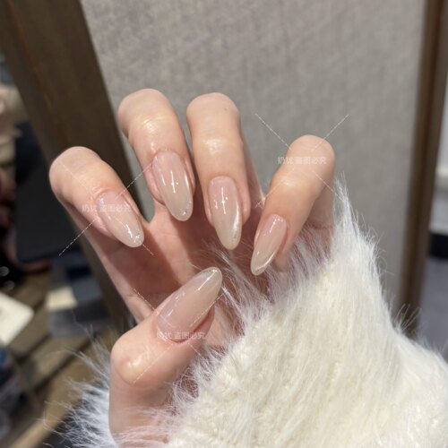 【雾璃】冰透温柔水嫩雾灰渐变侧光猫眼纯手工穿戴甲嬛嬛裸色美甲