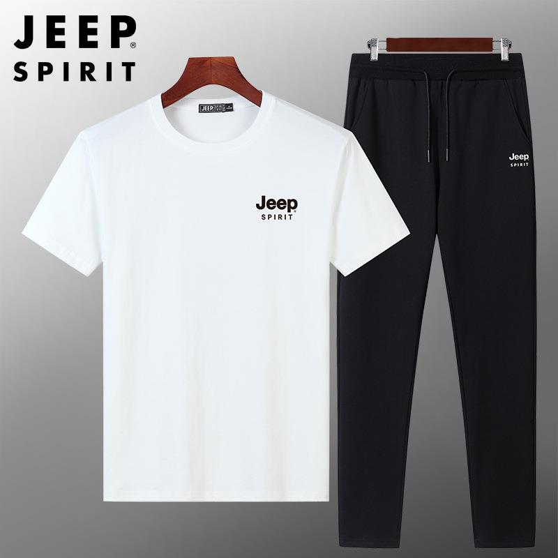 JEEP吉普JEEP SPIRIT男士夏季短袖套装宽松休闲两件套长裤运动装