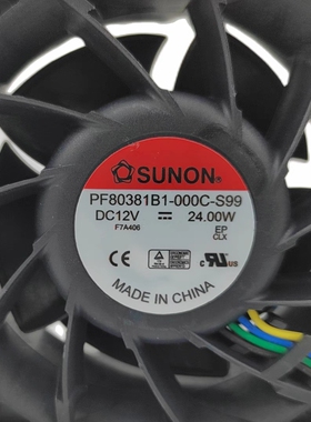 全新PF80381B1-000C-S99双滚珠12V24W高转8038温控四线散热风扇