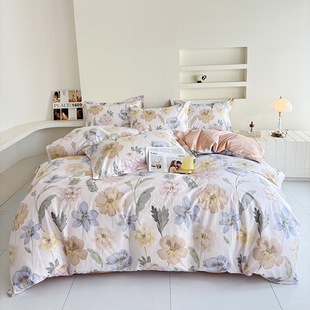 新款100%全棉纯棉四件套150x200x230单人学生宿舍AB版印花三件套