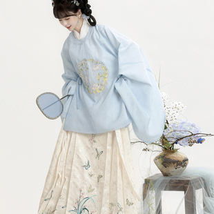 秋冬新款原创【月下花眠】明制汉服女刺绣圆领大襟衫提花马面裙套