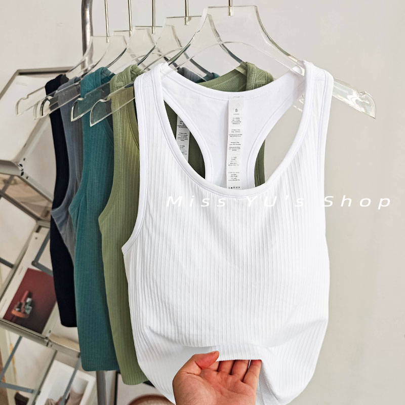 JOJS LULU Y螺纹运动背心女带胸垫工字美背显瘦跑步健身瑜伽服夏