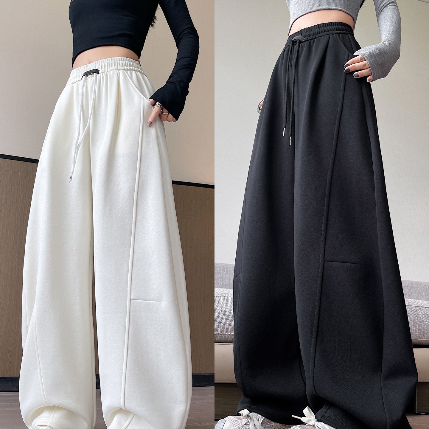 大码弯刀阔腿裤女2025新款秋季胖妹妹mm高腰宽松显瘦直筒运动卫裤,女装/女士精品,大码裤装,淘宝优惠券,粉丝福利购,淘宝优惠卷