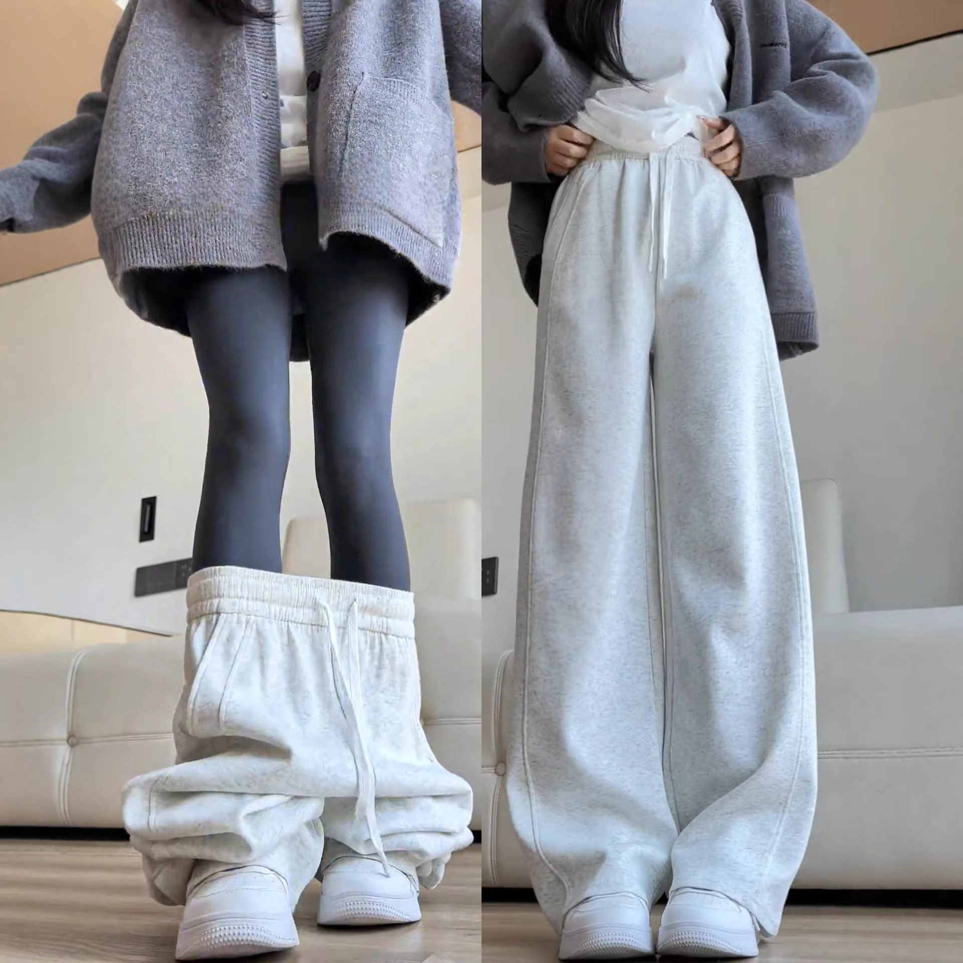 白灰色lulu同款运动卫裤女2025新款高腰显瘦羊羔绒美式直筒裤子,女装/女士精品,卫裤,淘宝优惠券,粉丝福利购,淘宝优惠卷