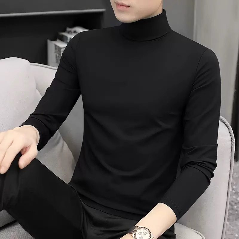 高领打底衫男薄款修身2024秋冬新款莫代尔长袖T恤男士保暖内搭潮