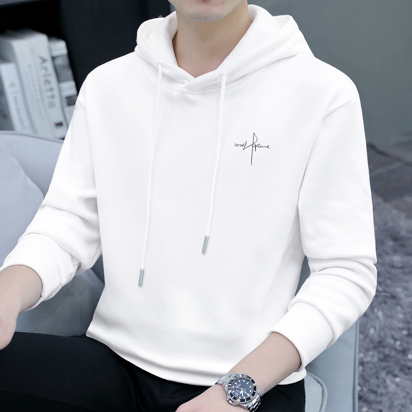 2025秋冬新款连帽卫衣男纯棉加绒加厚潮牌休闲宽松帅气男士上衣服