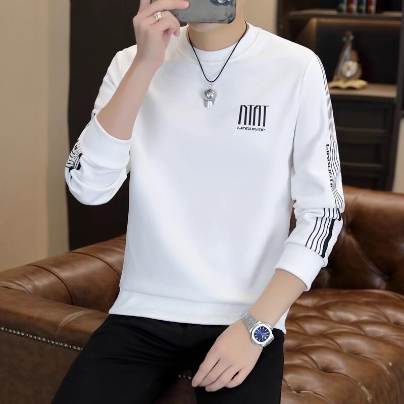 高端圆领卫衣男2025春季新款韩版修身潮流印花男士长袖T恤上衣服