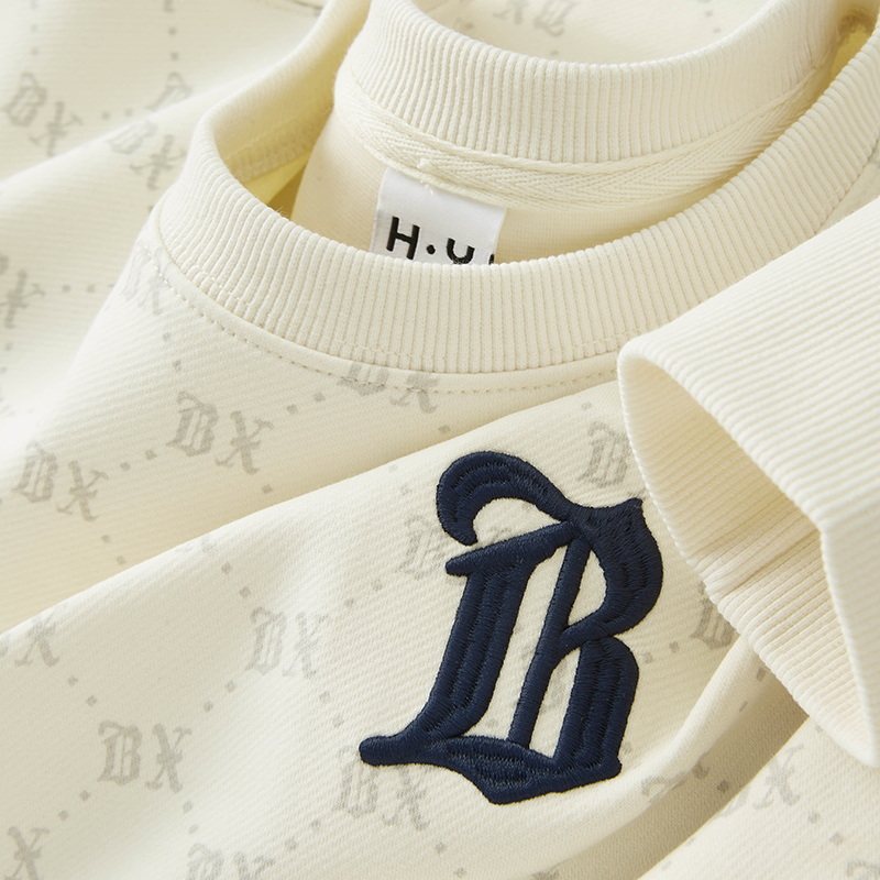 2026秋冬新款圆领卫衣男纯棉潮牌印花刺绣加绒保暖长袖男士上衣服