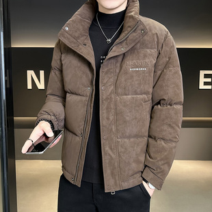 高端麂皮绒外套男加绒加厚冬季新款保暖潮牌白鸭绒羽绒服男士夹克