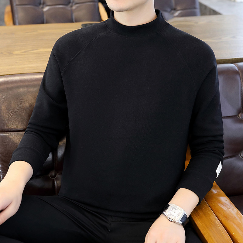 黑色半高领长袖T恤男韩版修身2026秋冬品牌新款德绒保暖男士内搭