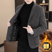 男秋冬季 男士 新款 修身 小西服帅 加绒加厚毛呢外套韩版 高端羊毛西装
