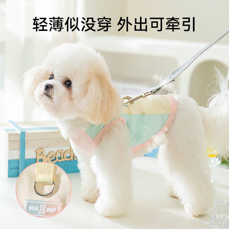 马卡龙小蝴蝶网眼防晒冰丝牵引背心小型犬约克夏猫咪狗狗凉凉衣
