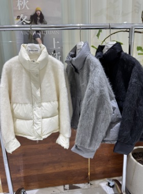 拉绒欧版气质双面羊绒大衣女短款拼接鹅绒服小个子宽松羊毛呢外套