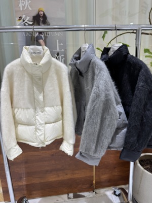 拉绒欧版气质双面羊绒大衣女短款拼接鹅绒服小个子宽松羊毛呢外套