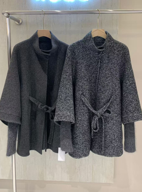 秋冬高级感赫本风双面羊毛大衣女斗篷设计中长款简约羊绒毛呢外套