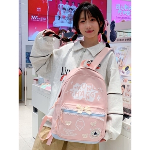 胖东来奶fufu浅粉蕾丝蝴蝶结双肩包学生党甜美可爱软妹子旅行出片