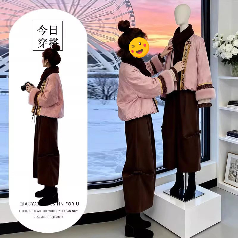 胖东来单件/新中式国风气质减龄短款棉服外套搭配时尚高腰休闲阔