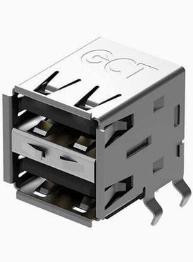 USB1035-GF-P-0-B-B 连接器USB-A叠接式插座8POS USB 2.0通孔直角