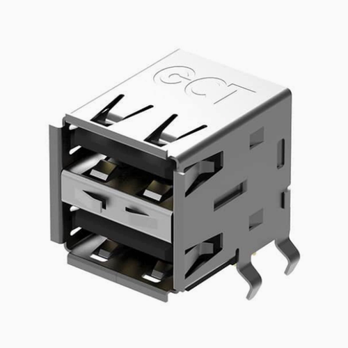 USB1035-GF-P-0-B-B 连接器USB-A叠接式插座8POS USB 2.0通孔直角