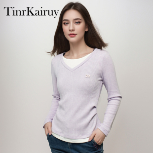 假两件设计感上衣女秋长袖 打底衫 遮肚子显瘦春季 2026新款 t恤 女