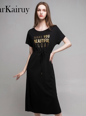 黑色连衣裙女2026年裙子过膝长裙春夏装气质显瘦新款长款t恤裙