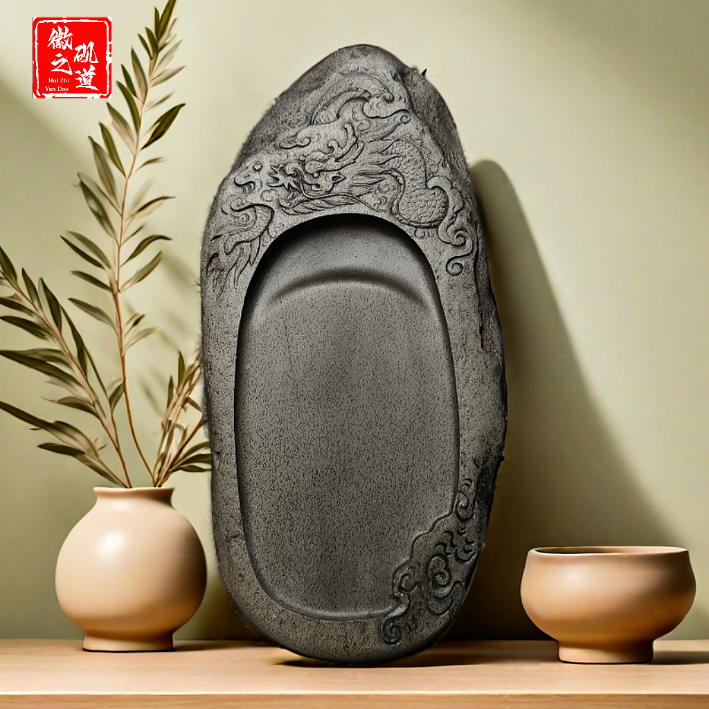 歙砚天然原石济源坑鱼子石手工雕刻收藏匠心石头砚台文房佳品名砚