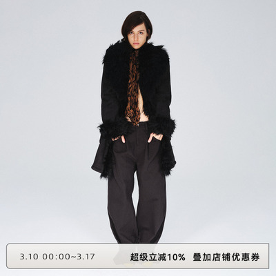 黑色束脚拖地裤宽松垂感直筒阔腿