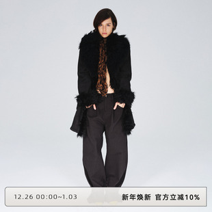 宽松垂感直筒阔腿长裤 黑色束脚拖地裤 女 WILD白云野边秋冬季 CLOUD