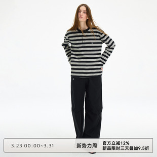 t恤女黑棕色宽松内搭打底衫 纯棉条纹长袖 上衣 WILD白云野边 CLOUD