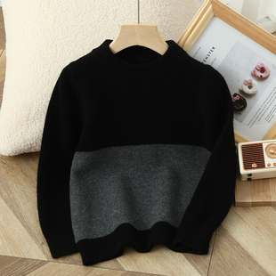 冬季羊毛衫儿童半高领加厚毛衣男童拼色针织女童打底羊绒衫中大童