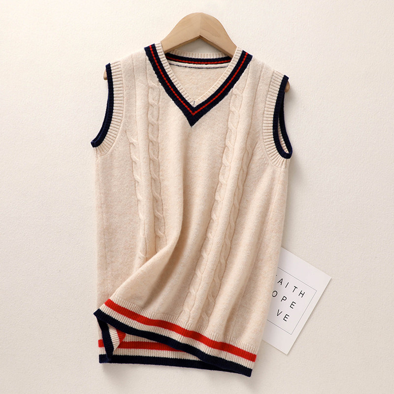 秋冬季款羊毛马甲儿童V领薄款提花针织羊绒背心男童坎肩女童大童